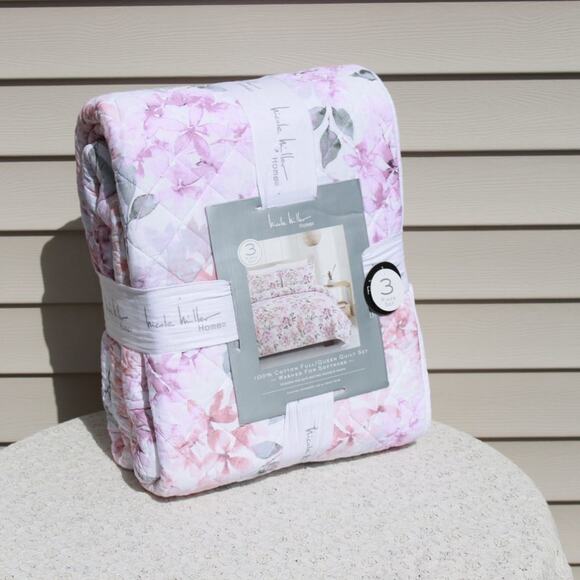 Nicole Miller Home 3 Piece Quilt Set Full/Queen w Shams Floral Print 100% Cotton - Picture 12 of 12